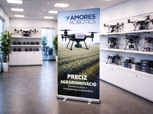 Agrár technológiai cég arculattervezése rollup banner kivitelezéssel