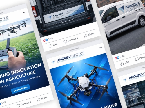 Ipari drón weboldal készítéshez és arculattervezéshez kapcsolódó Facebook kampány grafika