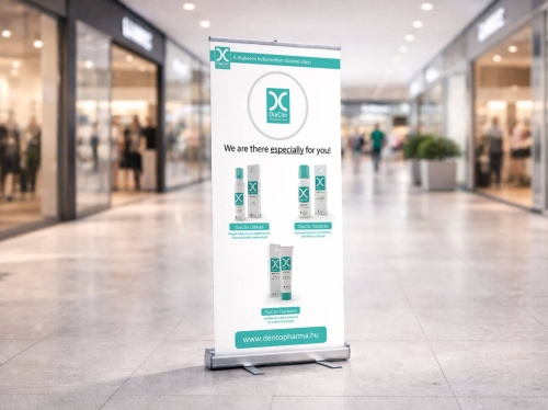 DiaClin roll up grafikatervezés – bevásárlóközponti reklámanyag arculati megjelenéssel
