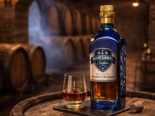 blue label csomagolástervezés prémium whisky doboz design