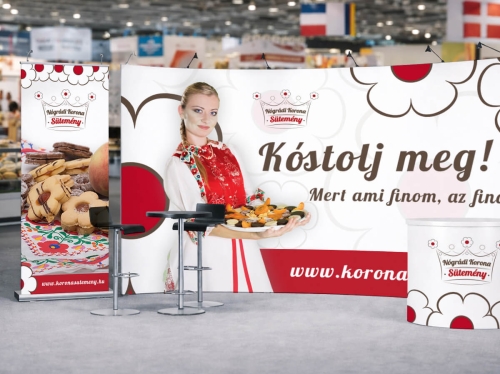 Nógrádi Korona Sütemény arculattervezés – kiállítási stand és logótervezés webes megjelenéssel