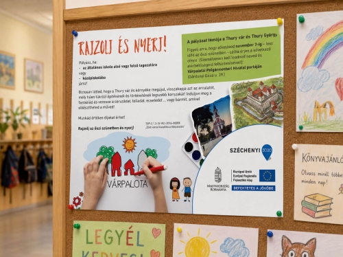 Várpalota rajzverseny plakát iskolai fali tablón grafikai tervezés és pályázati arculat