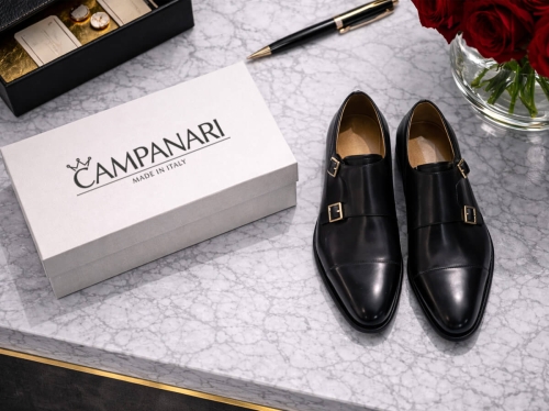 Campanari férfi cipő és doboz prémium márkadesign és arculati megjelenítés