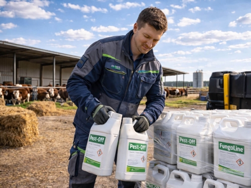 Decart Pannonia munkaruha design növényvédelmi termékek pakolása közben mezőgazdasági környezetben
