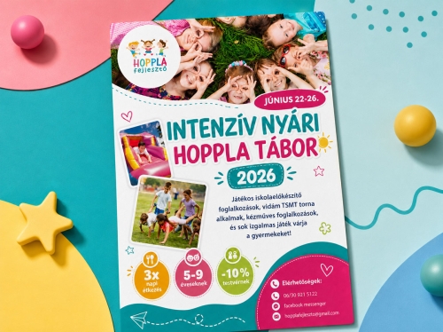 Hoppla nyári tábor plakát grafikai tervezés