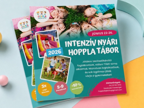 Hoppla Fejlesztőközpont szórólap grafikai tervezés