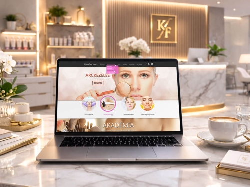 Kékessi Face weboldal bemutatása laptopon – arculattervezés és logótervezés egységes megjelenésben