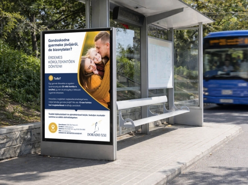 Dorado biztosítás alkusz arculattervezés és grafikai tervezés buszmegálló plakát megjelenés