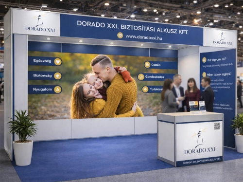 Dorado biztosítás alkusz arculattervezés kiállítási stand grafikai megjelenés