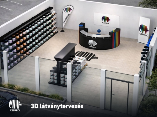 arculattervezés és grafikai tervezés 3D látványtervhez, Caparol üzlet belső tér vizualizáció