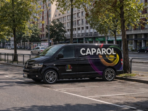 rculattervezés és grafikai tervezés jármű arculathoz, Caparol céges autó dekoráció