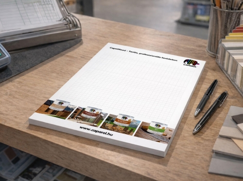 arculattervezés és grafikai tervezés nyomdai anyaghoz, Caparol jegyzettömb design