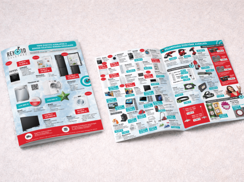 Rekord Üzletház arculattervezés reklámújság grafikai layout és kiadványtervezés