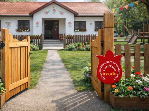 Hagyományőrző óvoda arculattervezés – logó és magyaros kapu design az óvoda bejáratánál