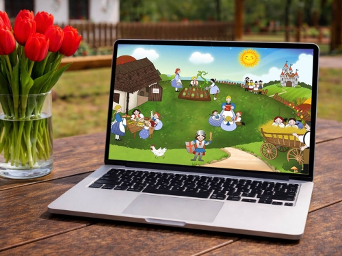 Hagyományőrző óvoda arculattervezés – weboldal grafika és logó megjelenítése laptopon