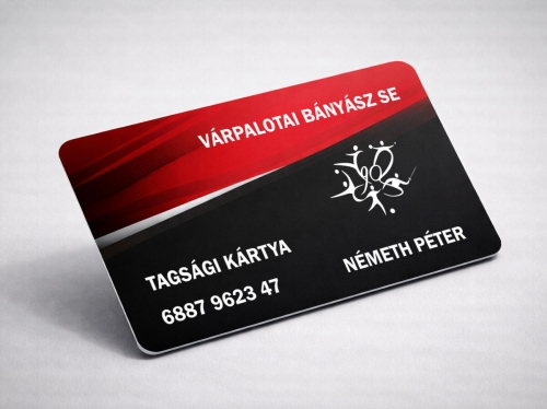 Sportegyesület arculattervezés és logótervezés – modern tagsági kártya design piros-fekete színrendszerben