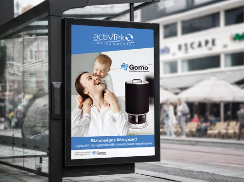 Gomo activTek légtisztító termék kültéri citylight reklámgrafikája