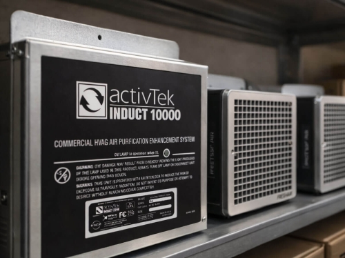 activTek INDUCT 10000 légtisztító berendezés termékcímkéje és grafikai megjelenése