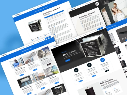 Gomo weboldal UI és UX tervei, különböző aloldalak és digitális felületek