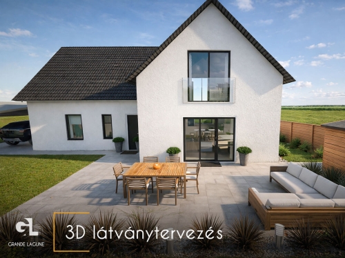 Grande Lagune lakópark családi ház külső 3D látványterv terasszal