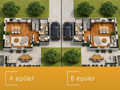 Grande Lagune lakópark A és B épület alaprajz látványterv