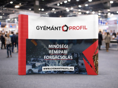Gyémántprofil arculattervezés alapján készült kiállítási stand fémipari CNC szolgáltatásokhoz