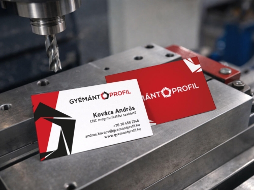 Gyémántprofil fémipari vállalat arculattervezés részeként készült névjegykártya design CNC környezetben