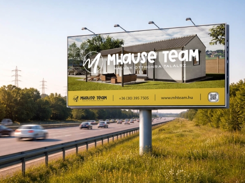 MHAUSE Team autóút melletti óriásplakát grafikai tervezés