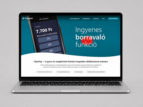 Esyspay weboldal laptop mockupon ingyenes borravaló funkció bemutatásával
