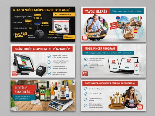 eSystem hírlevél kártyák és kampánygrafikák egységes arculati tervezése marketing kommunikációhoz
