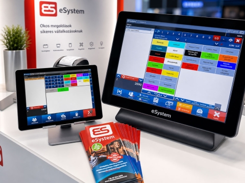 eSystem POS rendszer arculati és grafikai tervezése modern vendéglátóipari szoftver kommunikációhoz