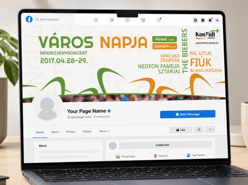 Nagykanizsa városi Facebook cover grafikai tervezés laptop mockupon