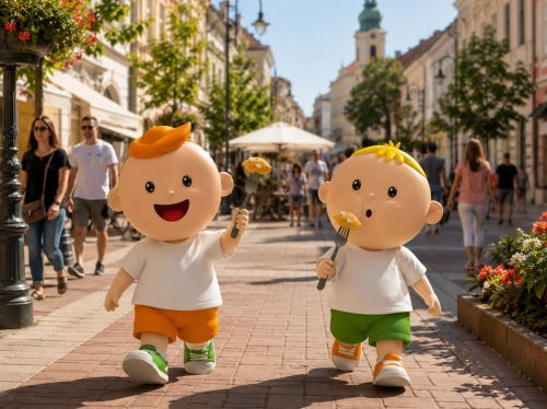 Nagykanizsa kabalafigurák városi arculati grafikai tervezés sétálóutcai környezetben