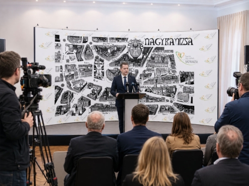 Nagykanizsa sajtófal grafikai tervezés sajtótájékoztató rendezvényen